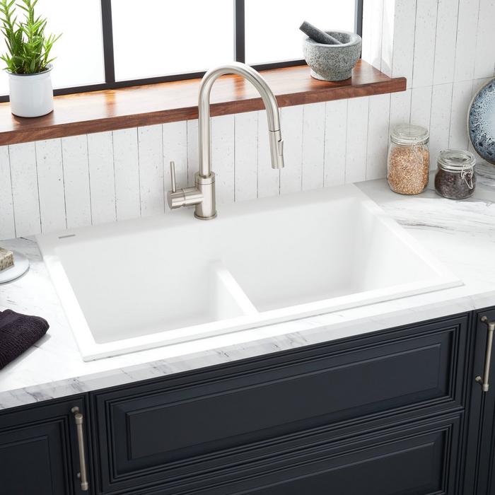 33" Algren Double-Bowl Drop-In Granite Composite Sink in Cloud White