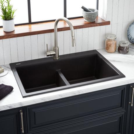 33" Algren Double-Bowl Drop-In Granite Composite Sink - Black