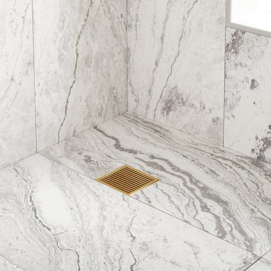 4" Carmen Square Shower Drain - Polished Brass, , large image number 2