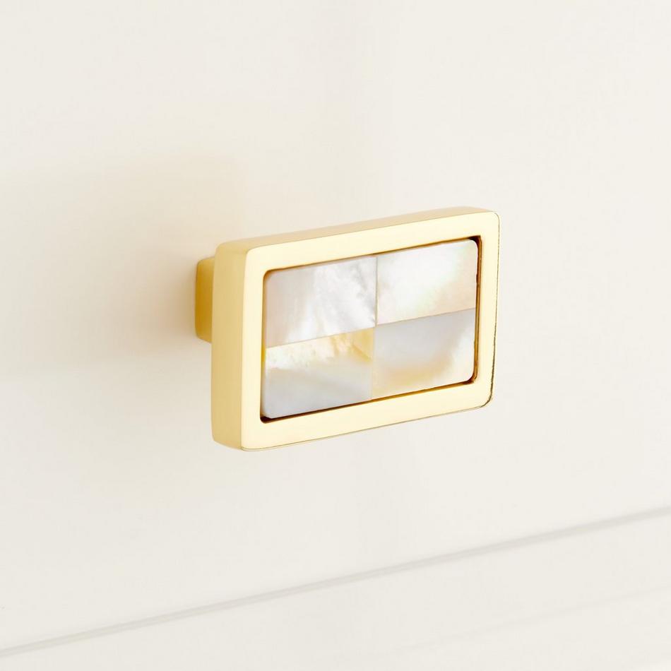 Kumano Rectangular Yellow  Mother of Pearl Cabinet Knob, , large image number 0