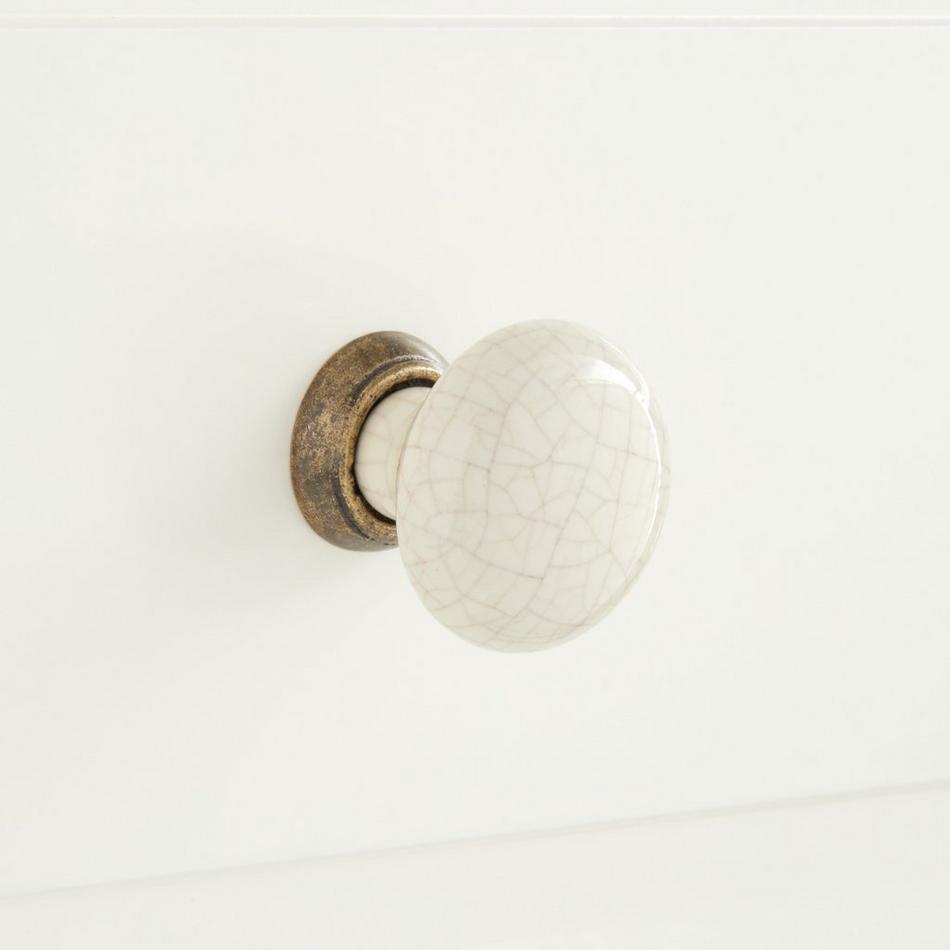 Vintage Round Brass Color Knobs with White Porcelain Center