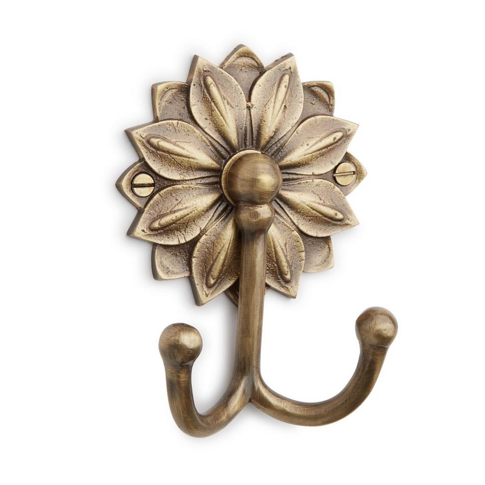 Signature Hardware 946092 Floral Solid Brass Double Coat Hook - Brass, Gold