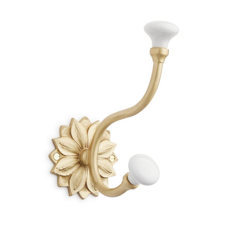 Floral Brass Double Hook with Porcelain Knobs, , large image number 4
