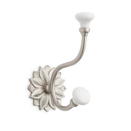 Floral Brass Double Hook with Porcelain Knobs