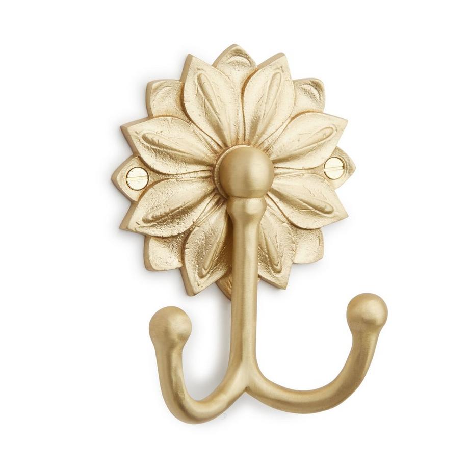 Floral Brass Double Hook with Porcelain Knobs | Signature Hardware