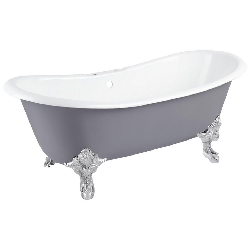 72" Lena Cast Iron Double-Slipper Tub - Tap Deck - 7" Rim Holes - Chrome Monarch Feet - Dark Gray, , large image number 0