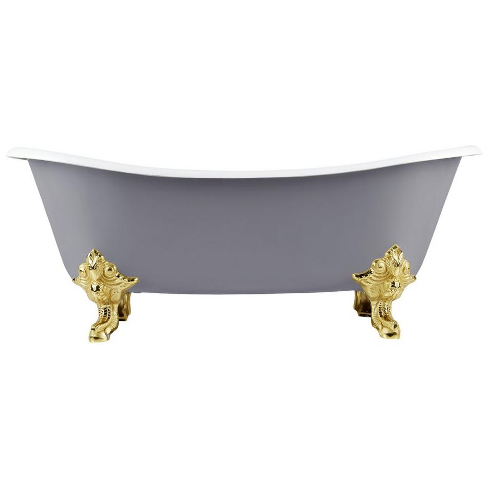 72" Lena Cast Iron Double Slipper Tub - Tap Deck / 7" Rim Holes - Polished Brass Monarch Feet - Dark, , large image number 1