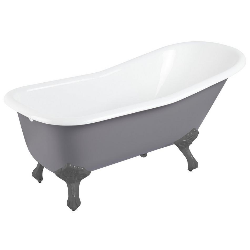 66" Goodwin Cast Iron Slipper Clawfoot Tub - Dark Gray - Rolled Rim - Dark Gray Feet - Less Drain, , large image number 0