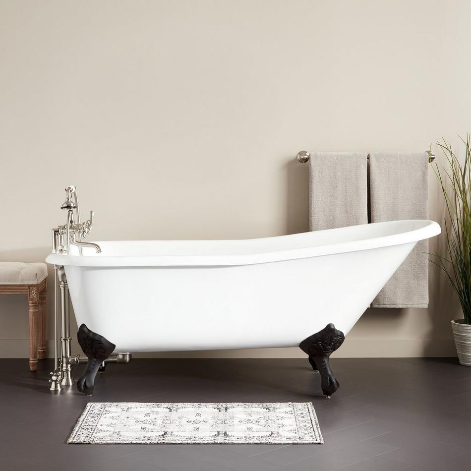 66" Goodwin Cast Iron Slipper Clawfoot Tub - White - 7" Rim Holes - Black Feet - Less Drain, , large image number 0