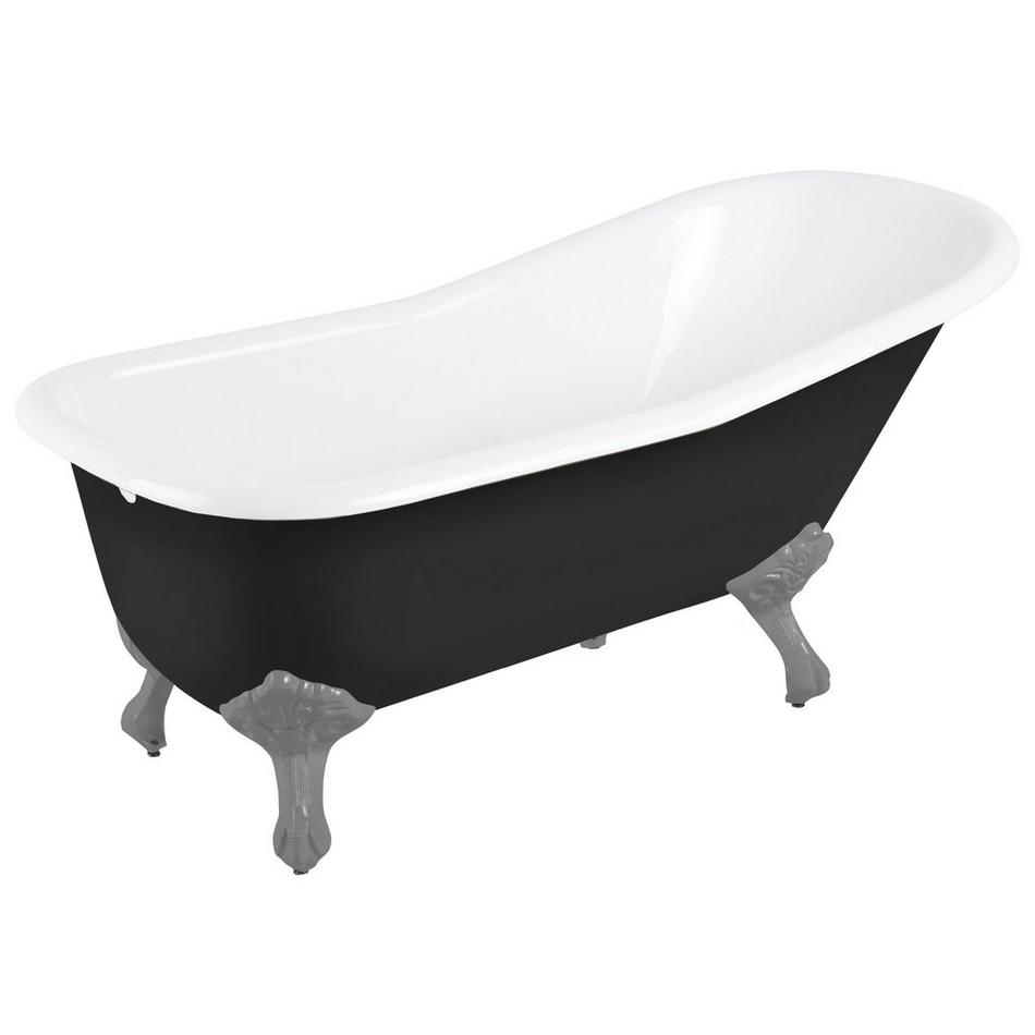 66" Goodwin Cast Iron Clawfoot Tub - Dark Gray Feet - No Tap Holes - Rolled Rim - Black - No Dra, , large image number 0