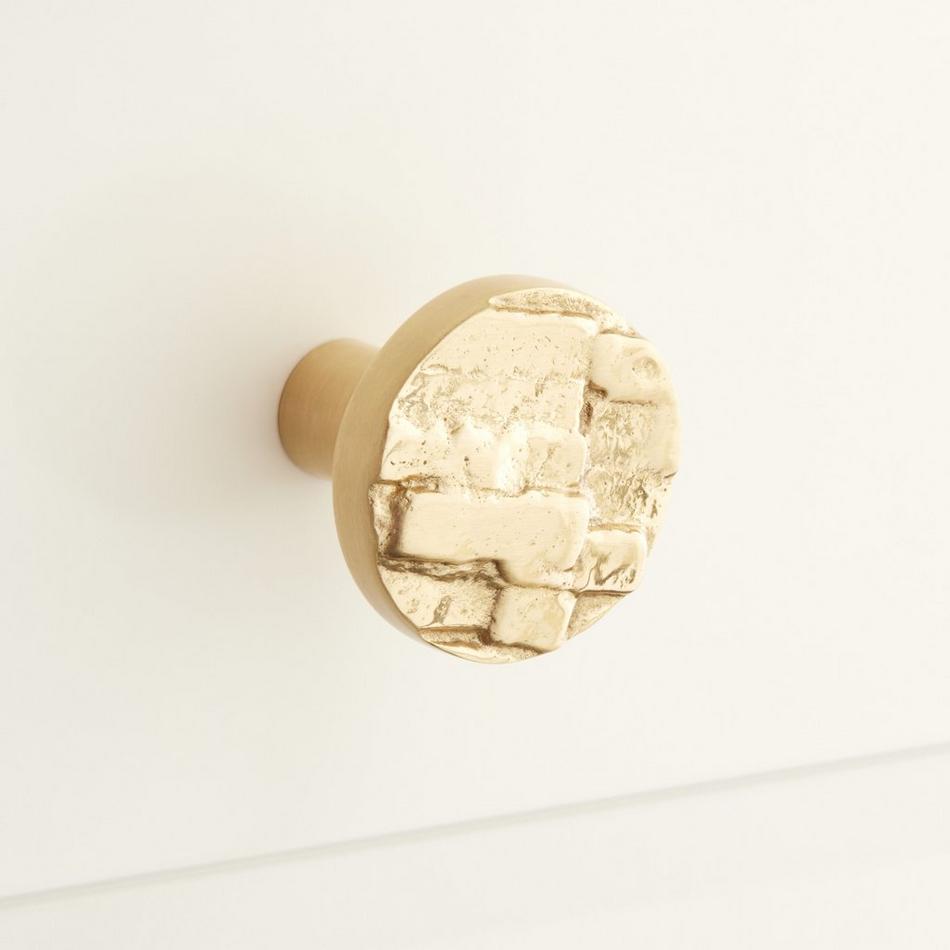 Brick Pattern Solid Brass Round Cabinet Knob, , large image number 0