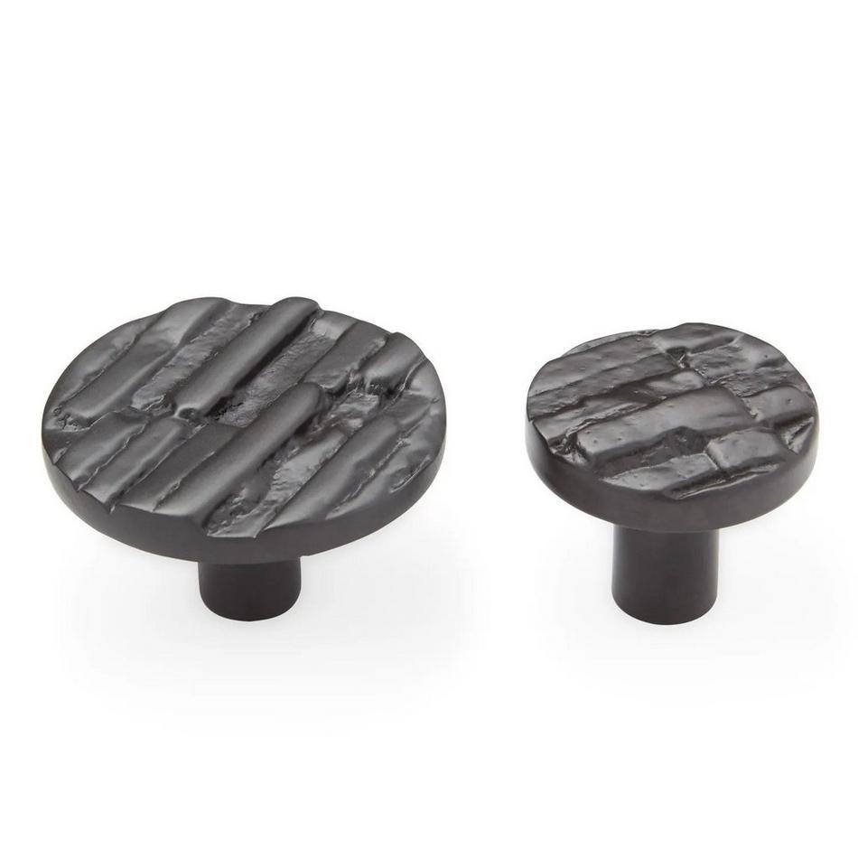 1-3/8" Brick Pattern Solid Brass Round Cabinet Knob - Satin Brass, , large image number 2