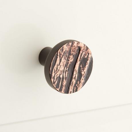 Tree Bark Pattern Solid Brass Round Cabinet Knob