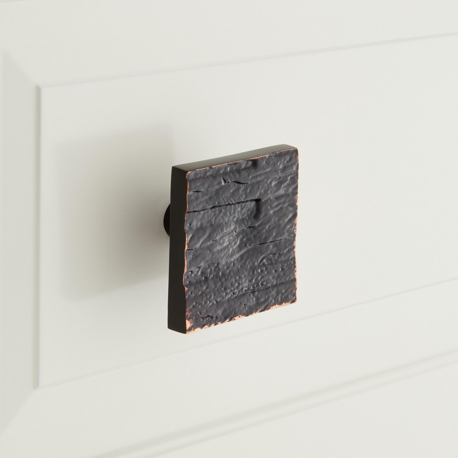 Tree Bark Pattern Solid Bronze Square Knob Dark Bronze Signature Hardware
