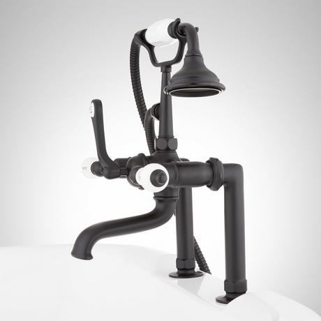 Deck-Mount Telephone Faucet - Porcelain Lever Handles and Deck Couplers