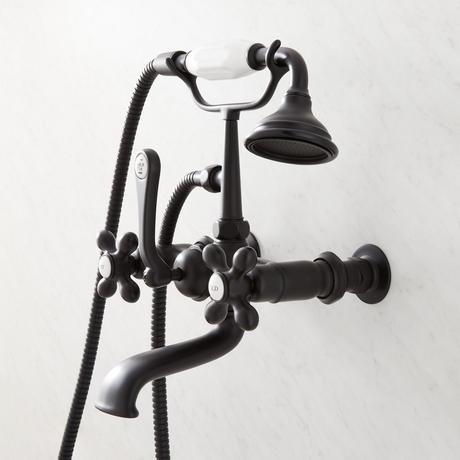 Wall-Mount Telephone Tub Faucet and Hand Shower - Cross Handles