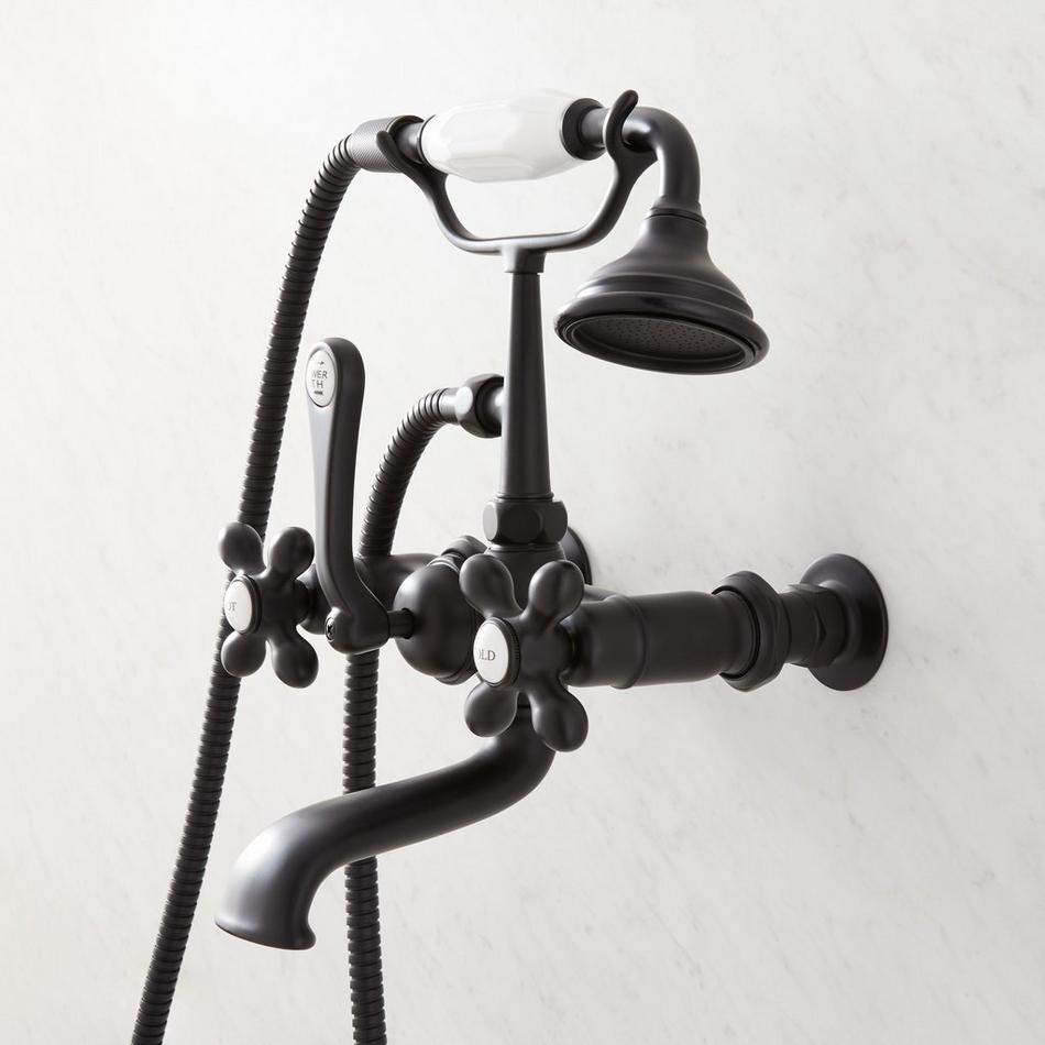 Wall-Mount Telephone Faucet with Cross Handles and 2" Wall Couplers - Matte Black, , large image number 1