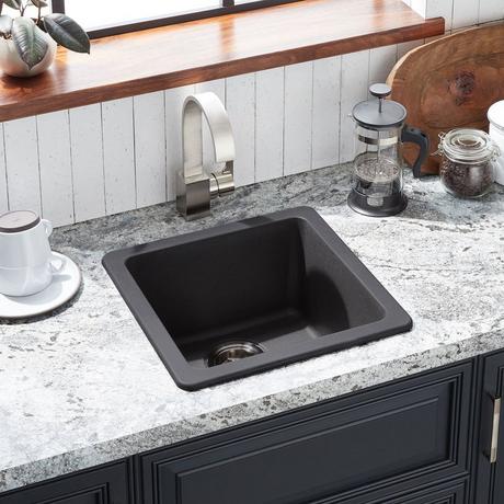 17" Totten Granite Composite Dual-Mount Prep Sink - Drop-In or Undermount - Black