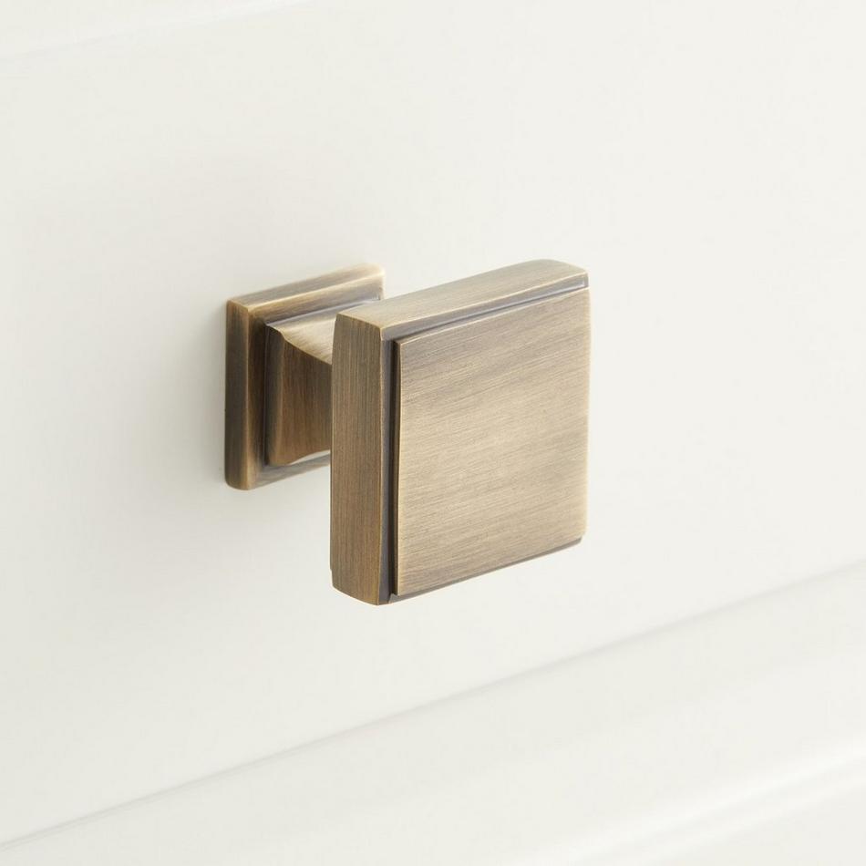 1-1/4" Dreesa Solid Brass Square Cabinet Knob - Antique Brass, , large image number 0