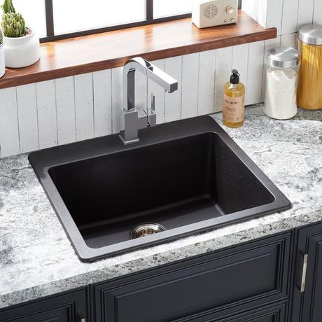 25" Totten Granite Composite Drop-In Kitchen Sink - Black