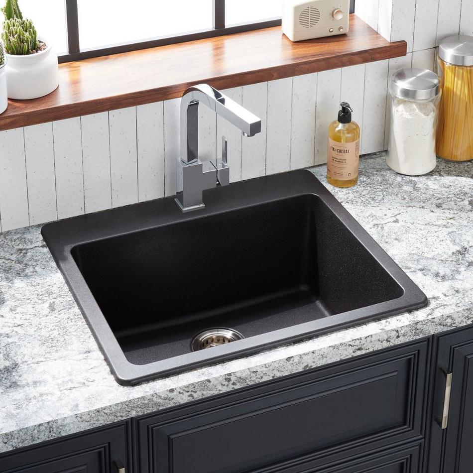 25" Totten Granite Composite Drop-In Kitchen Sink - Black, , large image number 0