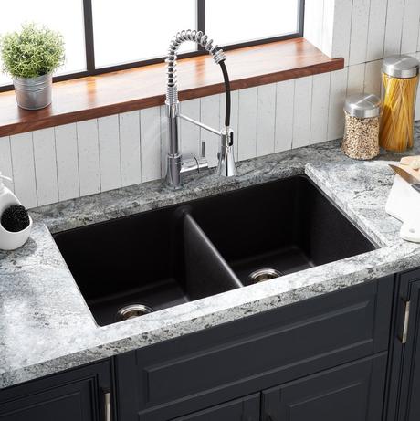 33" Totten Double-Bowl Granite Composite Undermount Kitchen Sink - Black