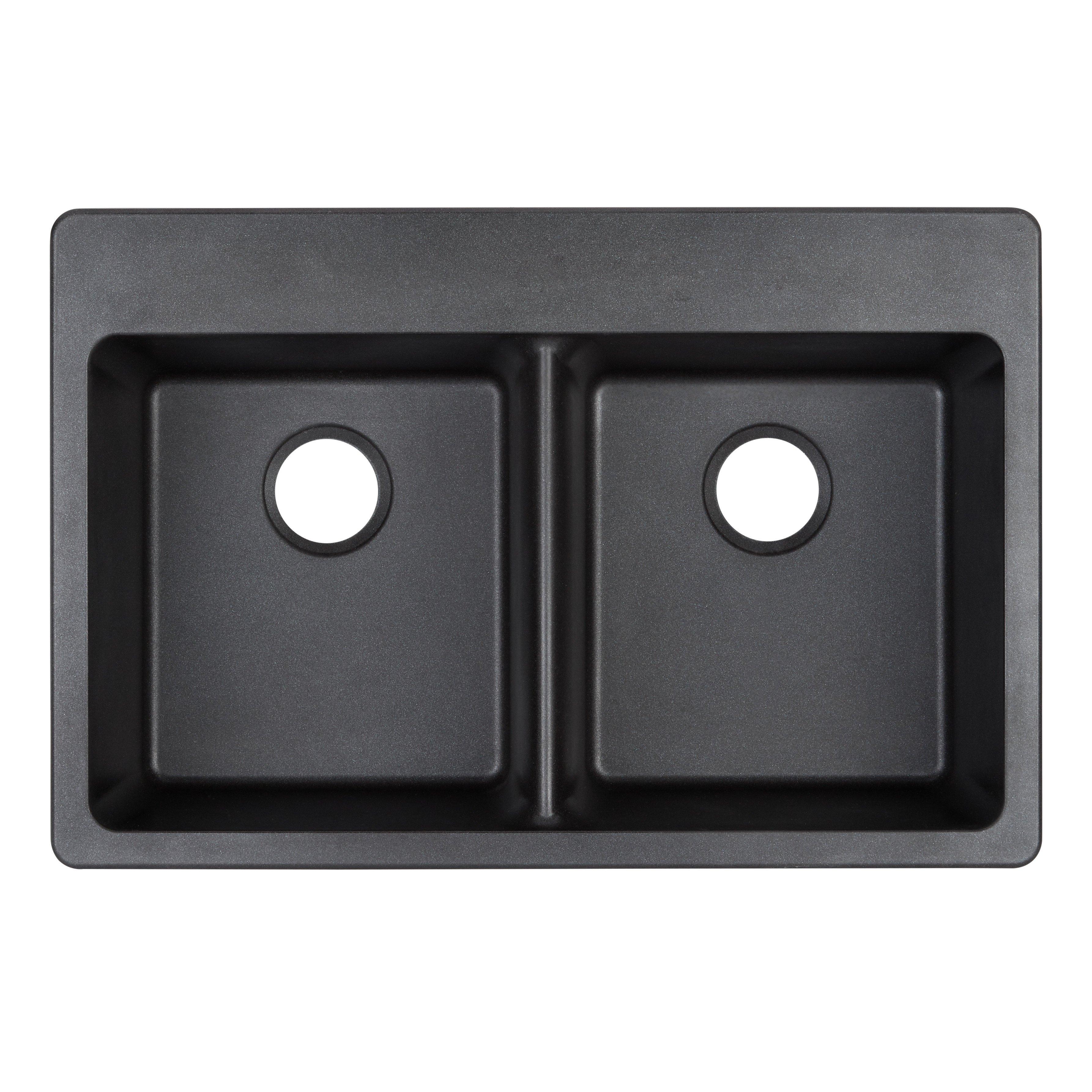 33" Totten Double-Bowl Granite Composite Drop-In Kitchen Sink - Black ...