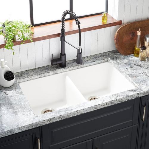 33" Totten Double-Bowl Granite Composite Kitchen Sink in White