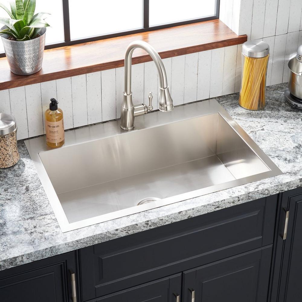 33" Sitka Stainless Steel Dual-Mount Kitchen Sink - Single-Hole - Drop-In or Undermount