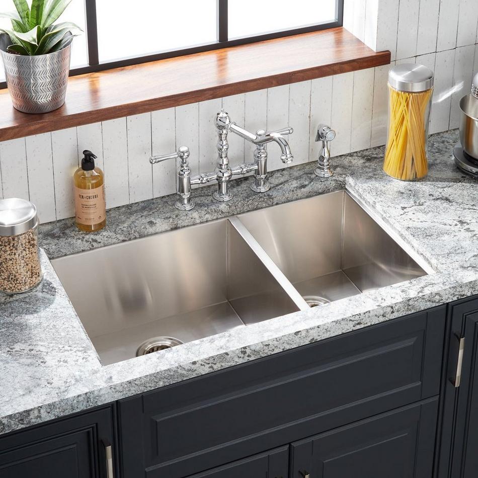 33" Sitka Offset Double-Bowl Stainless Steel Undermount Sink - 4-Hole, , large image number 0