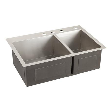 33" Sitka Offset Double-Bowl Stainless Steel Undermount Sink - 4-Hole