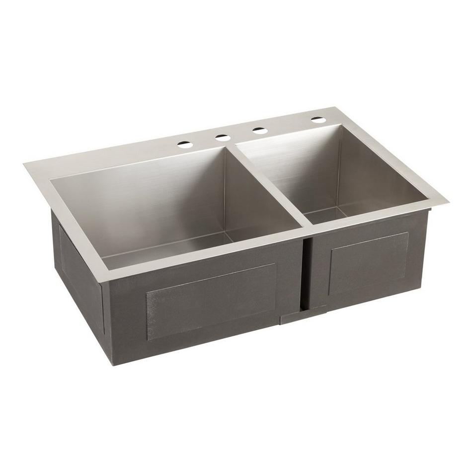 33" Sitka Offset Double-Bowl Stainless Steel Drop-In Sink - 4-Hole, , large image number 1