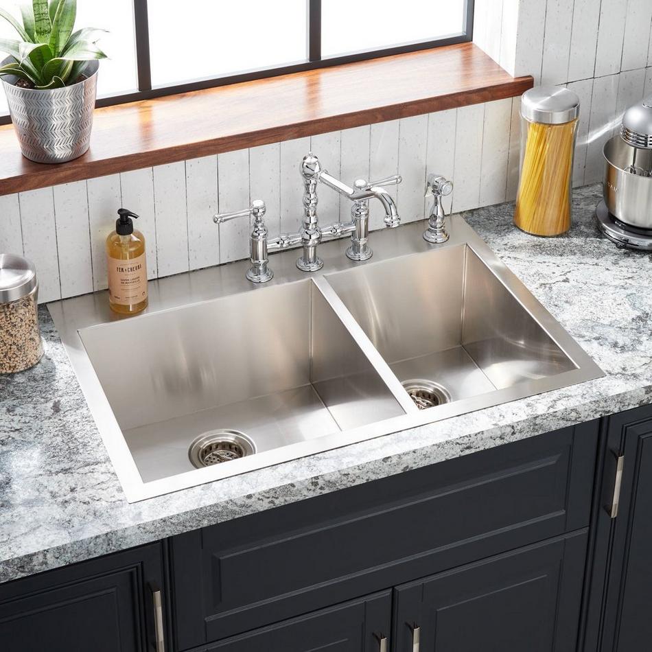 33" Sitka Offset Double-Bowl Stainless Steel Drop-In Sink - 4-Hole, , large image number 0