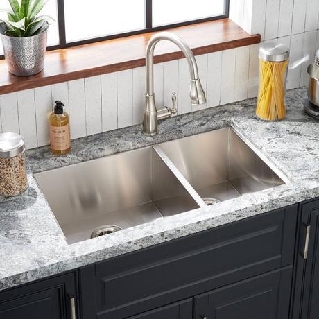 33" Sitka Offset Double-Bowl Stainless Steel Undermount Sink - Single-Hole