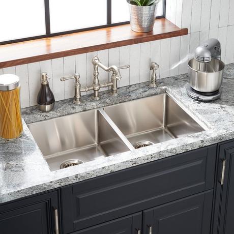 33" Ortega Double-Bowl Stainless Steel Drop-In Sink - 4-Hole