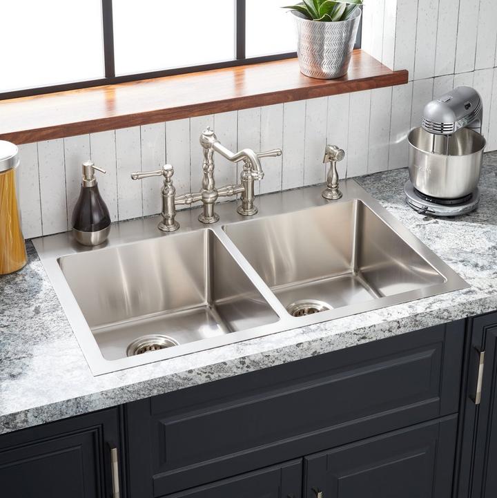 33" Ortega Double-Bowl Stainless Steel Drop-In Sink for kitchen sink collections