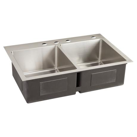 33" Ortega Double-Bowl Stainless Steel Drop-In Sink - 4-Hole