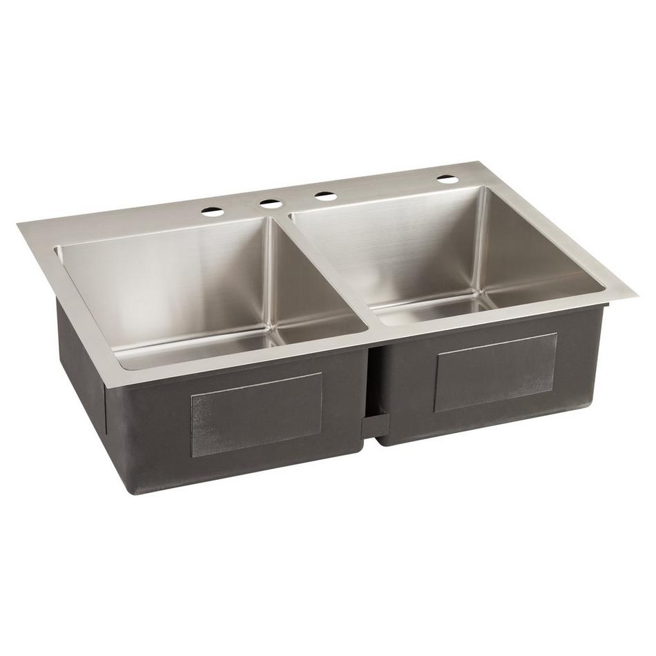 1800 Series Stainless Steel 33 in. 4-Hole Double Bowl Drop-In Kitchen Sink with 8 in. Depth 1800 Series Stainless Steel 33 in. 4-Hole Double Bowl Drop-In Kitchen Sink with 8 in. Depth
