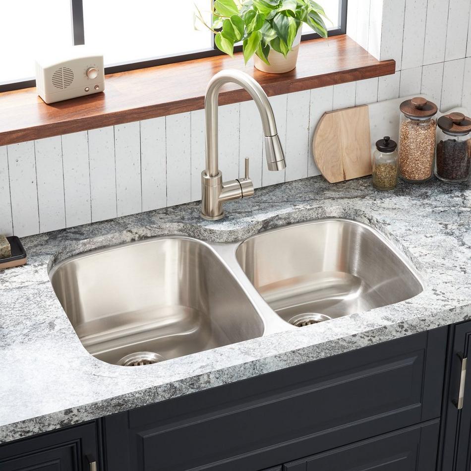 32" Calverton Offset Double-Bowl Stainless Steel Undermount Sink - Large Bowl Left, , large image number 0