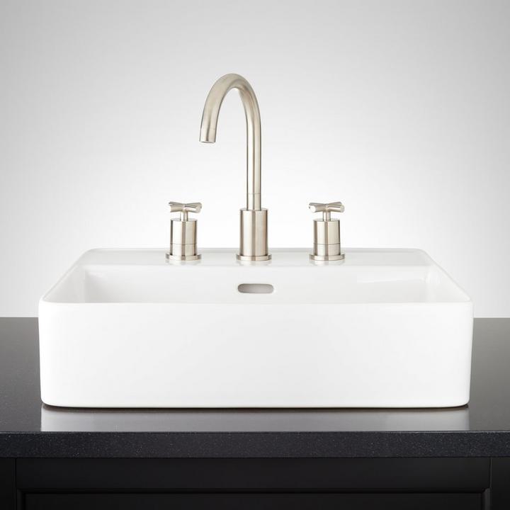 Hibiscus White Rectangular Fireclay Vessel Sink