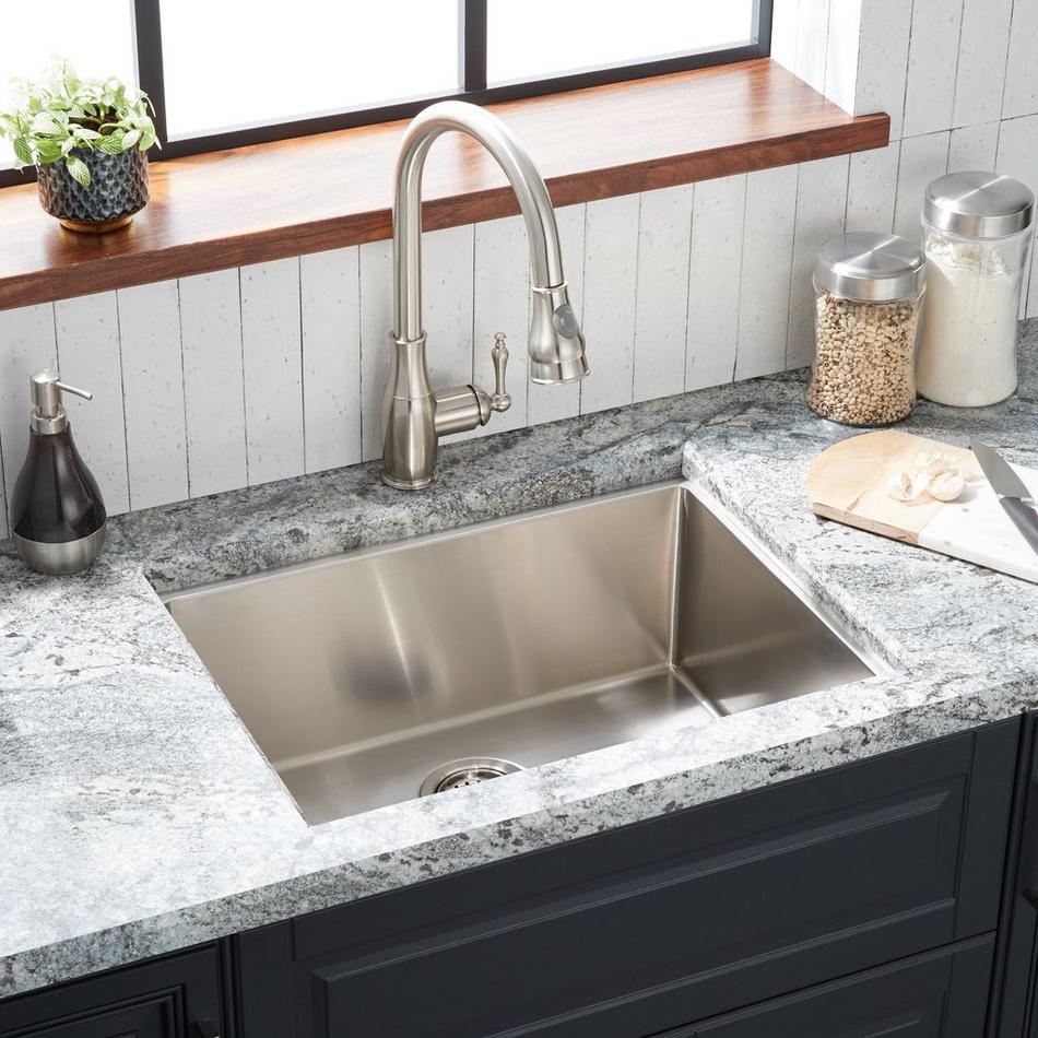 24" Ortega Stainless Steel Undermount Kitchen Sink - Rear Drain, , large image number 0