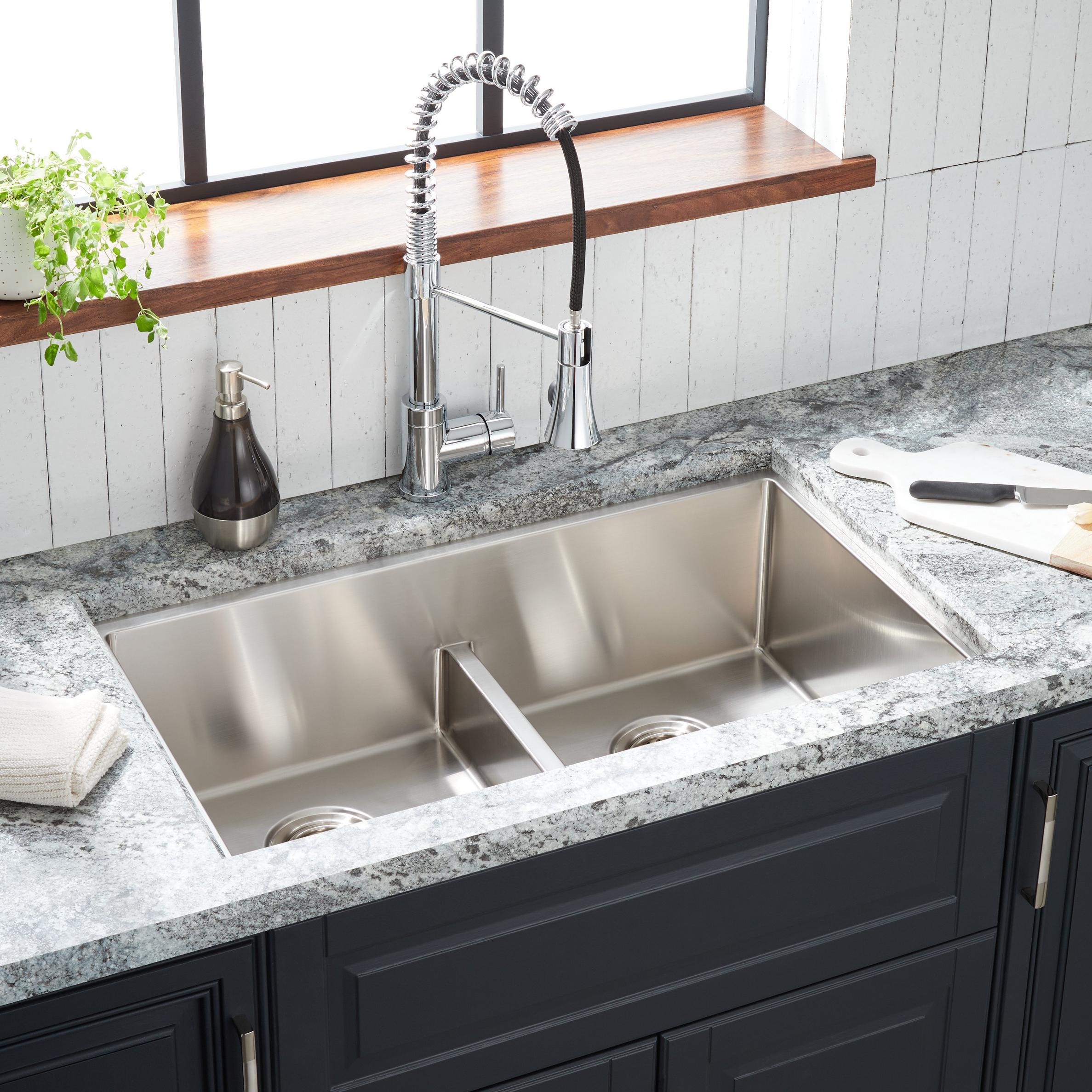 32" Ortega LowDivide DoubleBowl Stainless Steel Undermount Sink