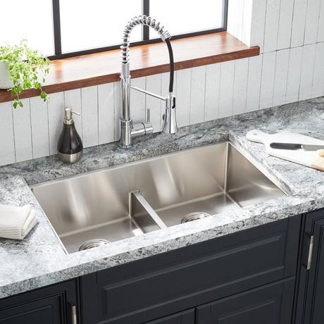 32" Ortega Low-Divide Double-Bowl Stainless Steel Undermount Sink
