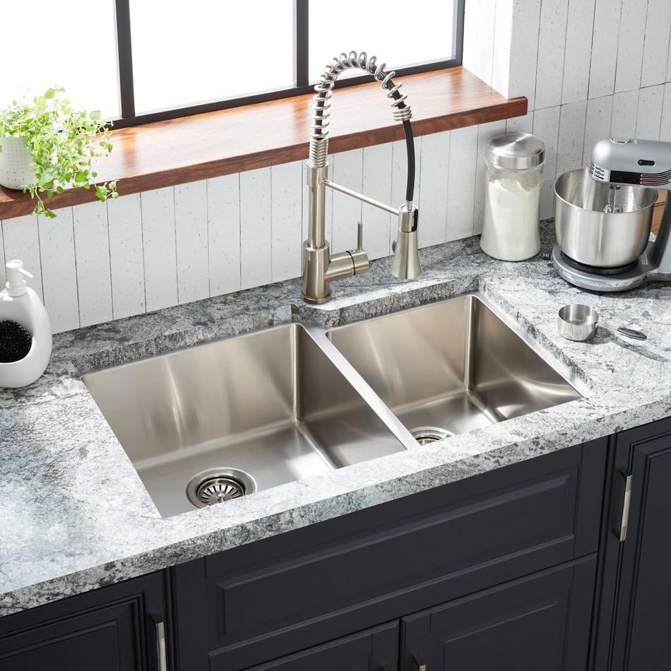 32" Ortega 60/40 Double-Bowl Stainless Steel Undermount Sink - Small Bowl Right, , large image number 0