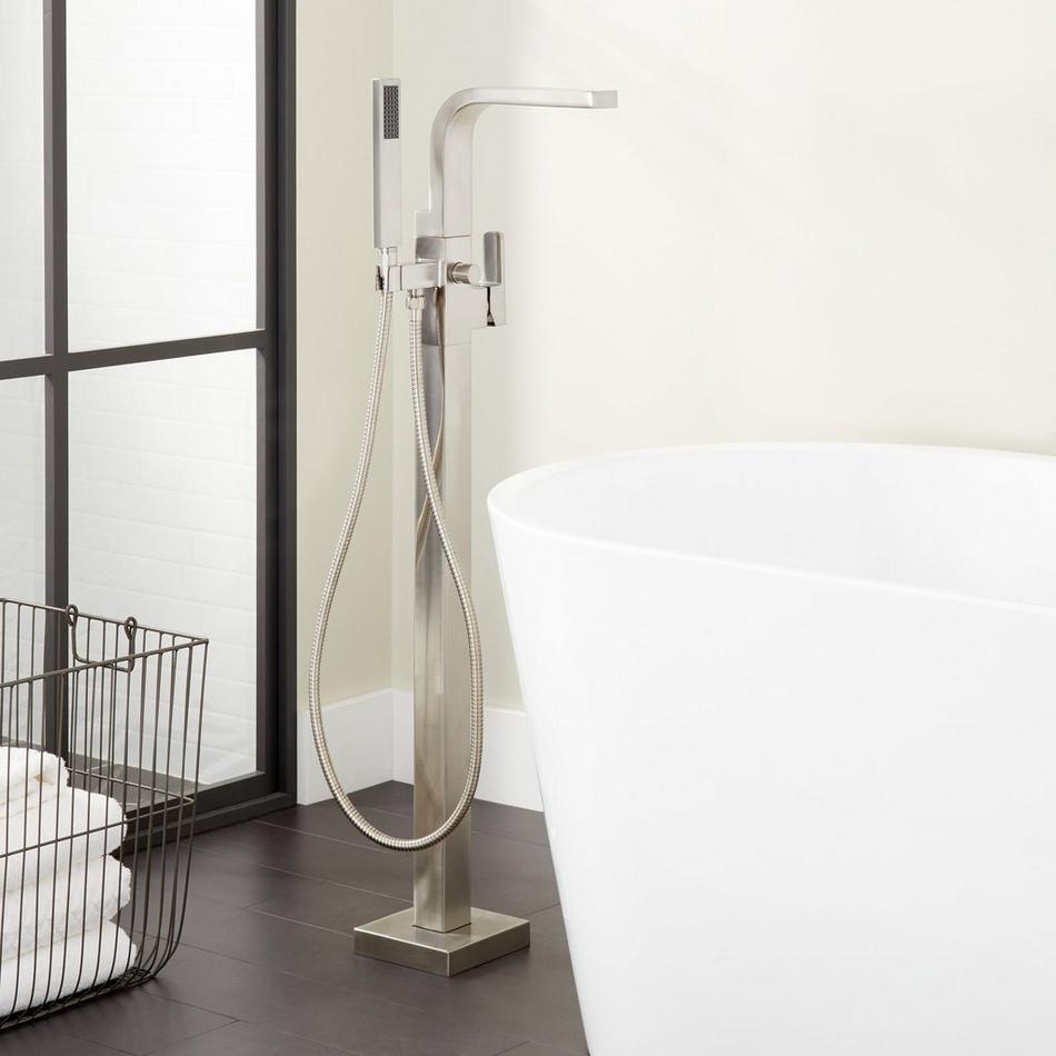 Hibiscus Freestanding Tub Faucet with Hand Shower and Rough-In Valve with Stops - Brushed Nickel, , large image number 0