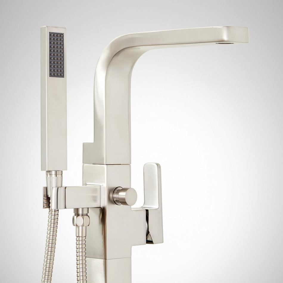 Hibiscus Freestanding Tub Faucet with Hand Shower and Rough-In Valve with Stops - Brushed Nickel, , large image number 1