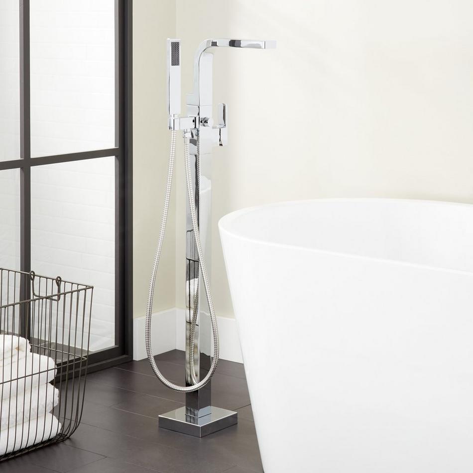 Hibiscus Freestanding Tub Faucet with Hand Shower and Rough-In Valve with Stops - Chrome, , large image number 0