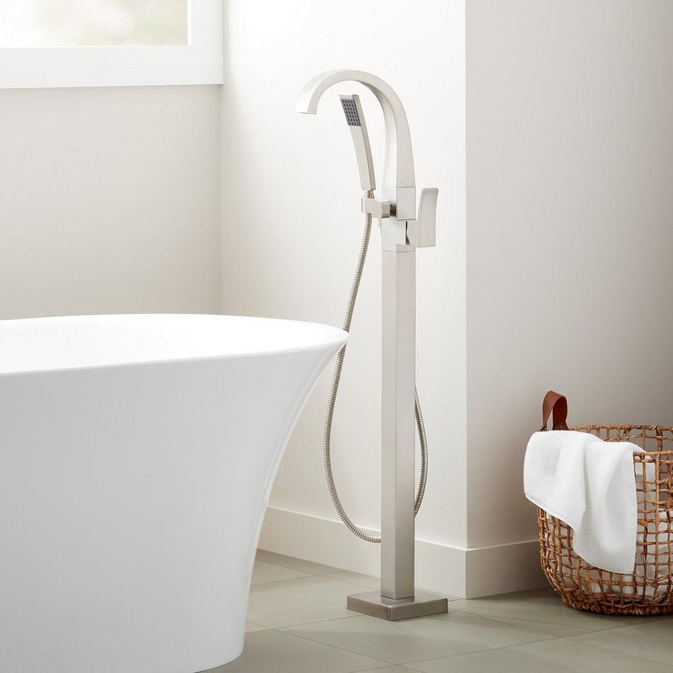 Vilamonte Freestanding Tub Faucet with Hand Shower and Rough-In Valve Less Stops - Brushed Nickel, , large image number 0