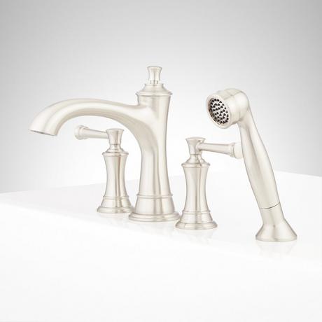 Beasley 4-Hole Roman Tub Faucet and Hand Shower - With Rough-In Valve - Brushed Nickel