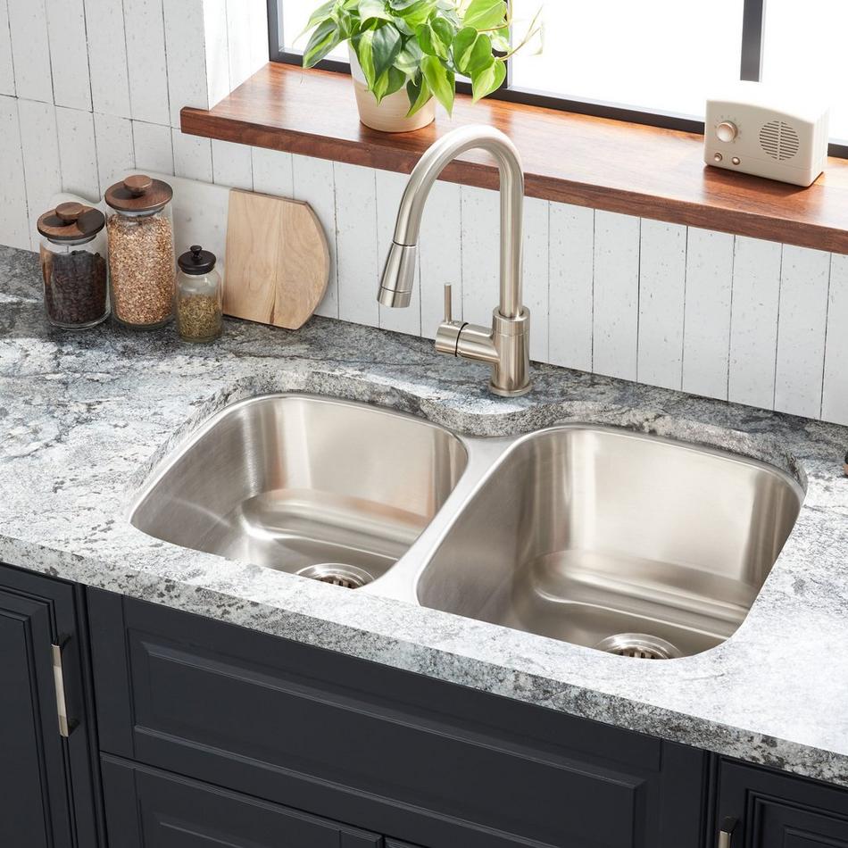 32" Calverton Offset Double-Bowl Stainless Steel Undermount Sink - Large Bowl Right, , large image number 0